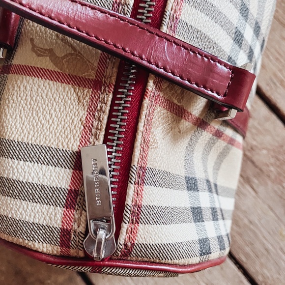 Burberry | Women’s Haymarket Check Barrel Bag Red - Picture 2 of 8